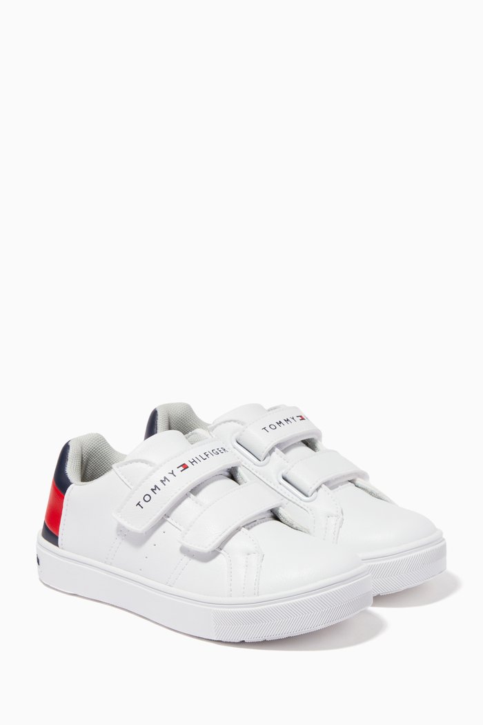 

Logo Flag Velcro Sneakers in Faux Leather, White