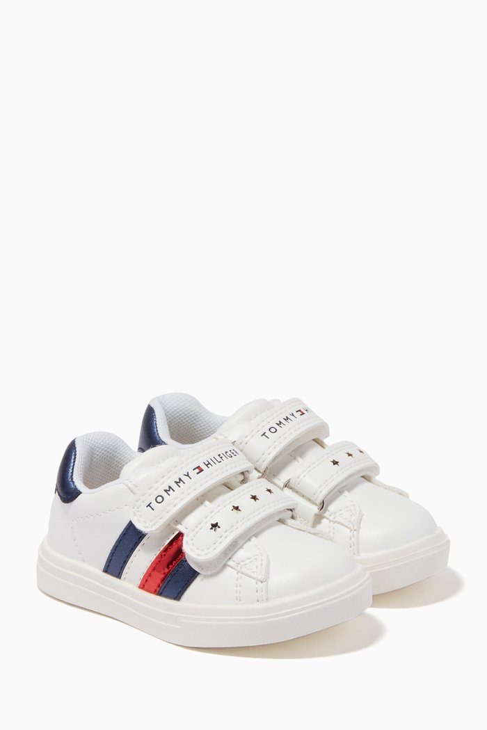 

Logo Flag Velcro Sneakers in Faux Leather, White