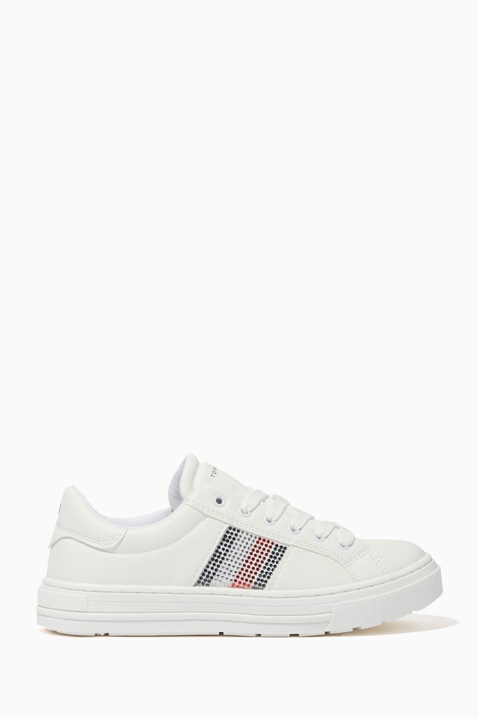 

Embellished Flag Sneakers in Faux Leather, White
