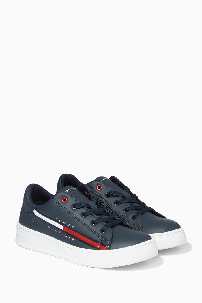 

Logo Flag Velcro Sneakers in Mesh & Leather, Blue