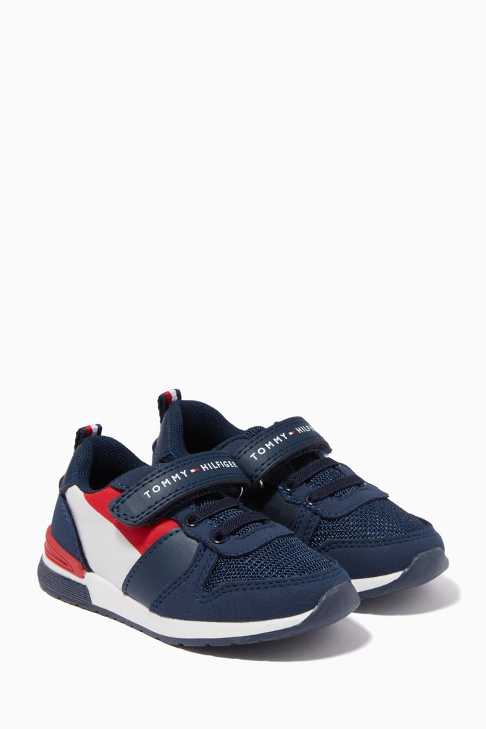 Logo Velcro Sneakers in Mesh & Leather, Blue