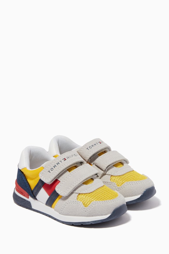 

Logo Flag Velcro Sneakers in Mesh & Faux Suede, Yellow