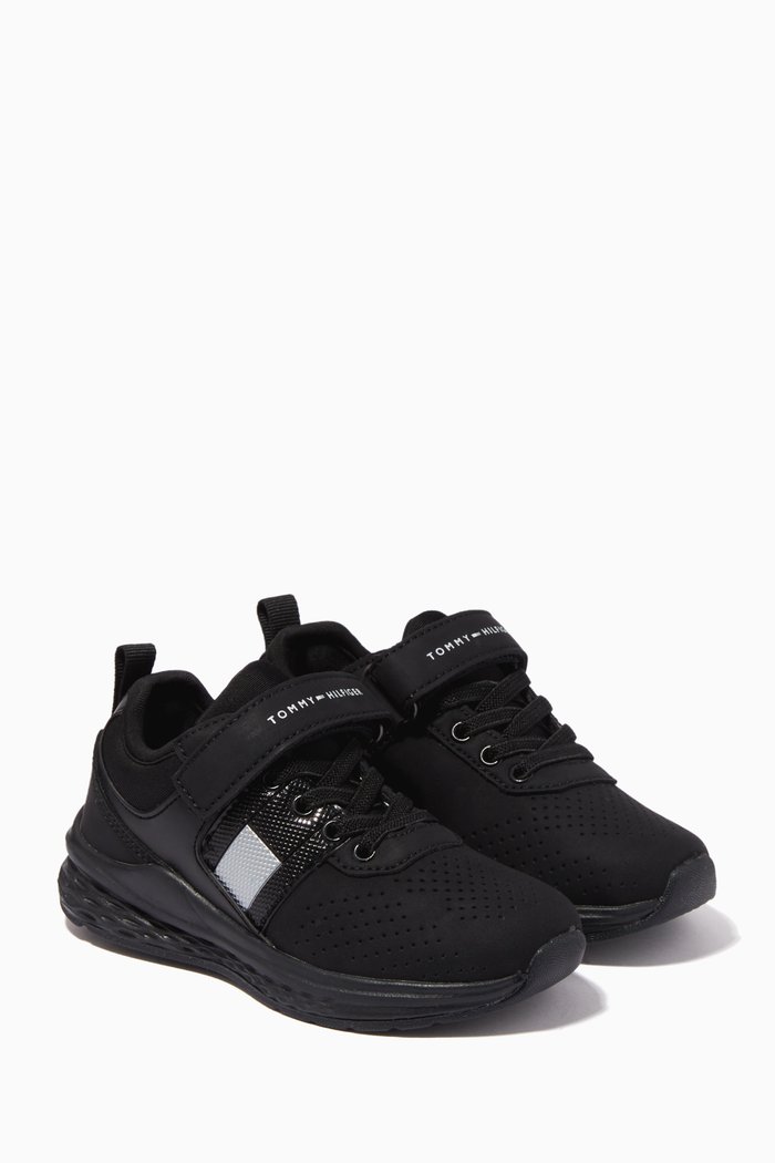 

Logo Velcro Sneakers in Mesh & Faux Leather, Black