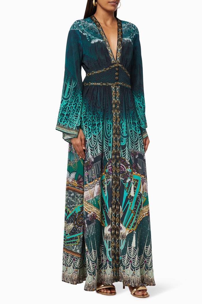 

Fitzgeralds Flapper Kimono Sleeve Dress in Silk, Green