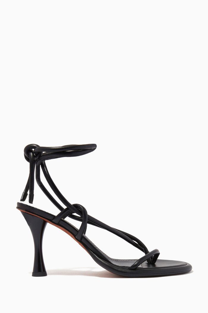 

Pipe Strappy Ankle Strap Sandals in Calfskin, Black