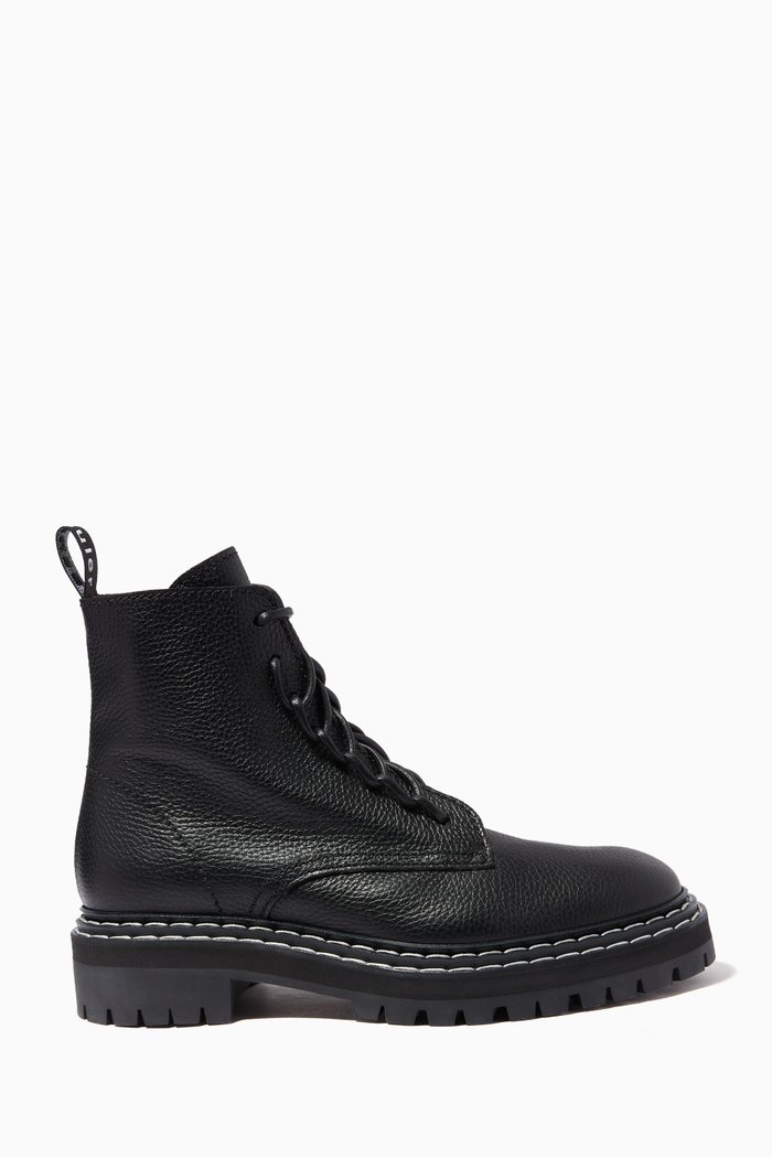 Lug Sole Combat Boots in Calfskin, Black
