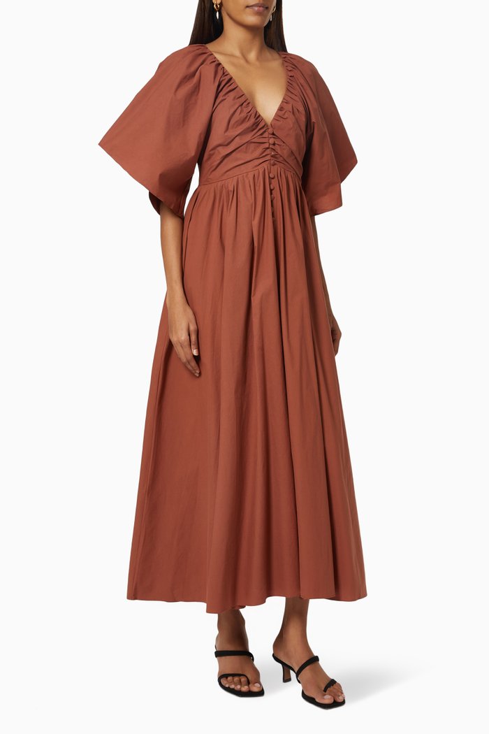 

Sakura Midi Dress in Cotton, Brown