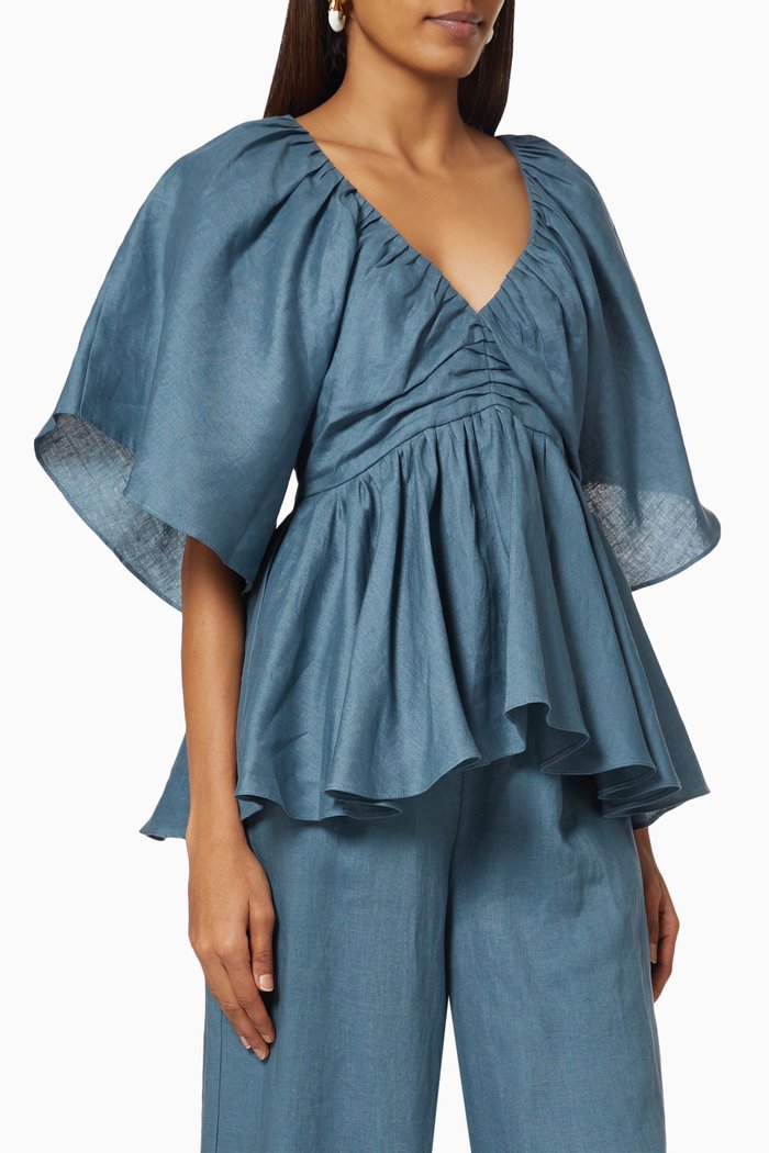 

Sakura Top in Linen, Blue