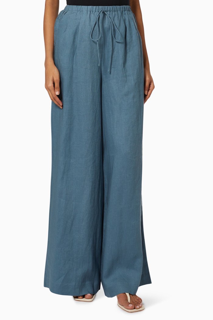 

Sophia Palazzo Pants in Linen, Blue