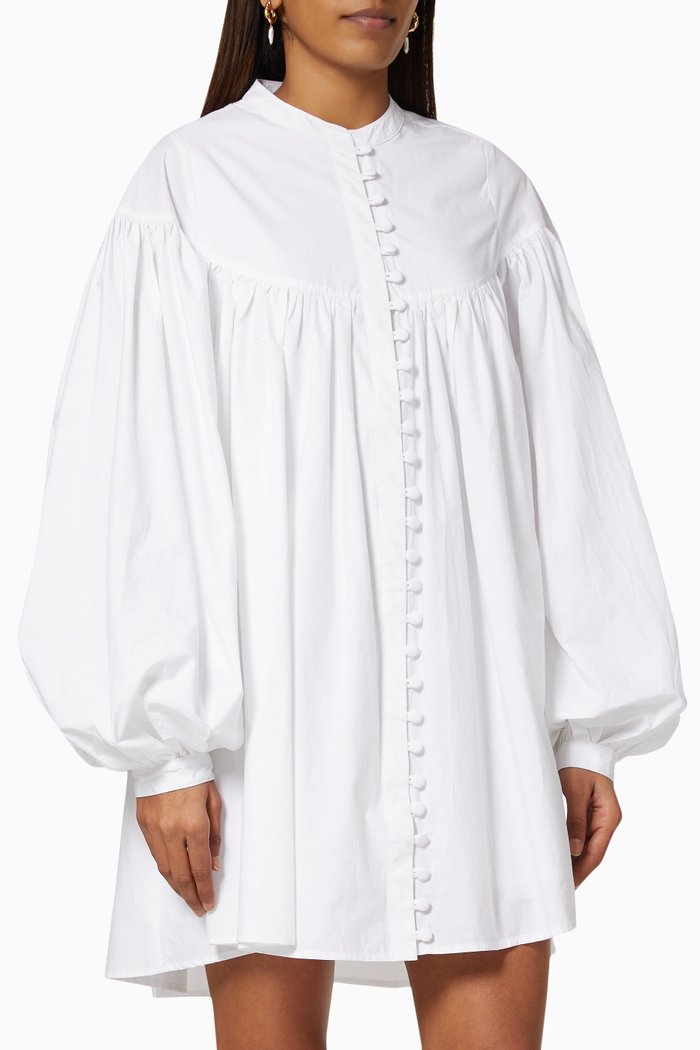 

Caitlyn Smock Shirt Dress in Cotton Poplin, White
