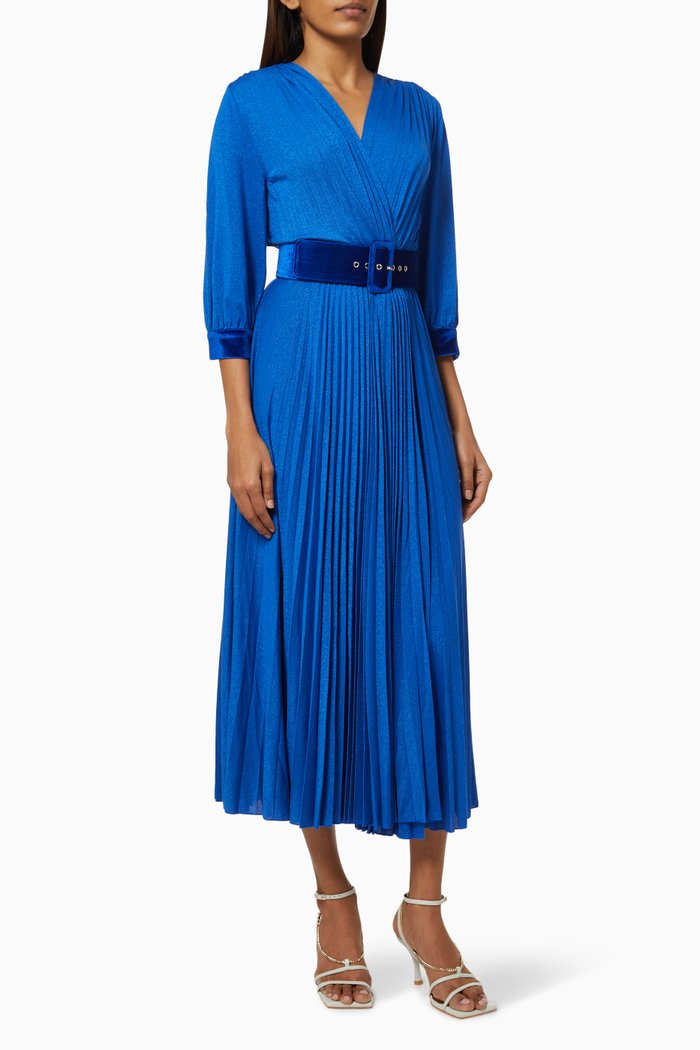 

Cosmos Pleated Dress in Lurex Knit, Blue