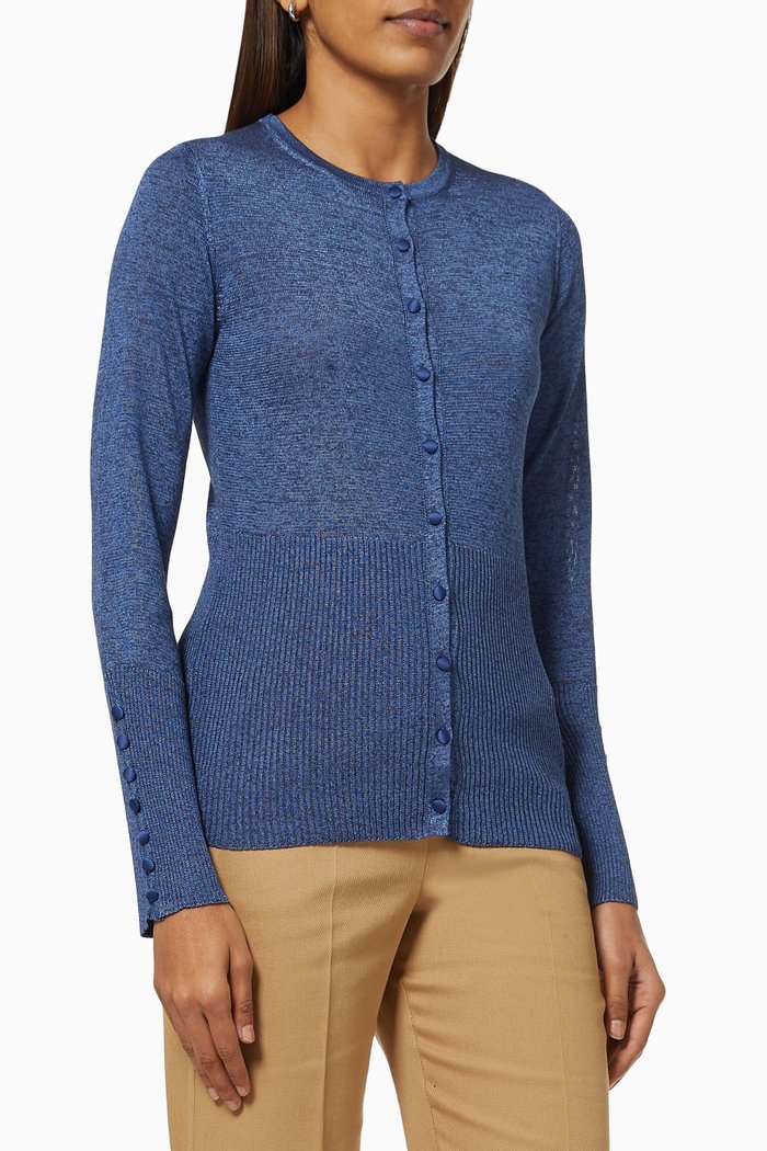 Distel Long Sleeve Cardigan in Lurex Knit, Blue