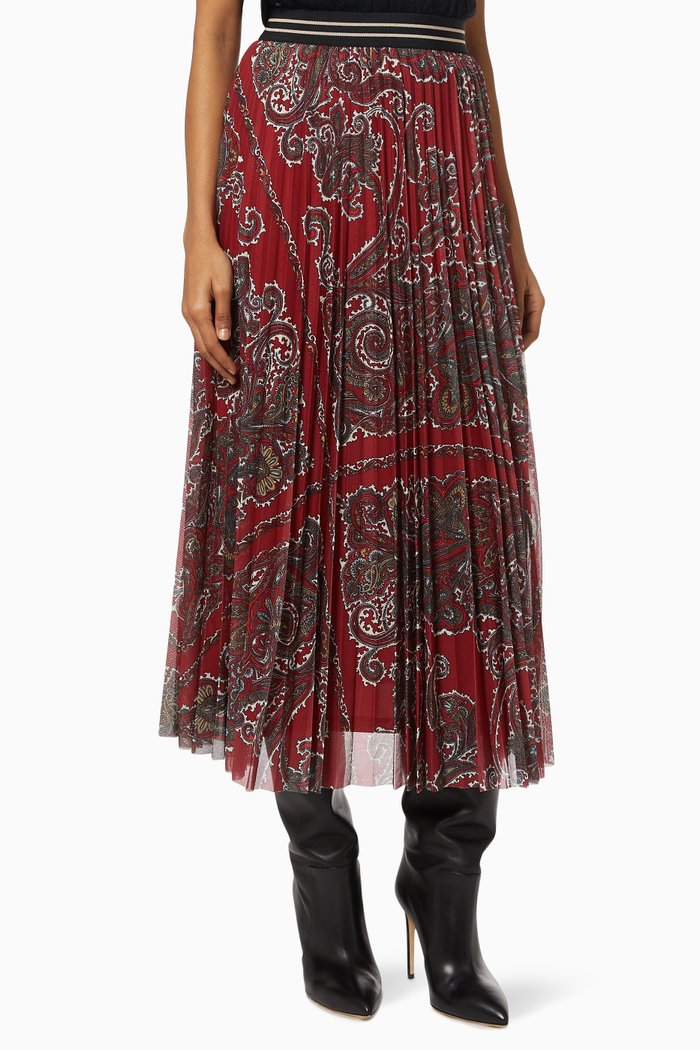 

Saggina Pleated Skirt in Tulle, Red