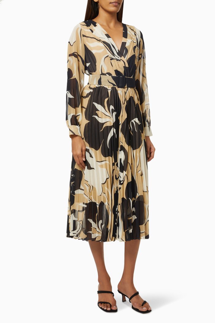 

Grolla Pleated Dress in Crepe, Neutral