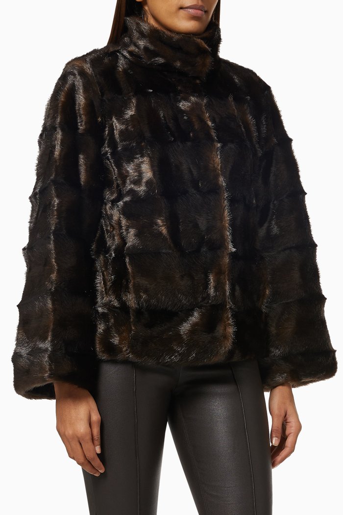 

Porto Animal Print Jacket in Faux Fur, Brown