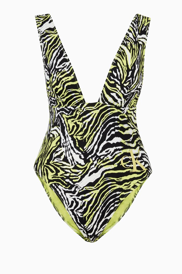 

Plunging One Piece Swimsuit in Recycled Blend, Green