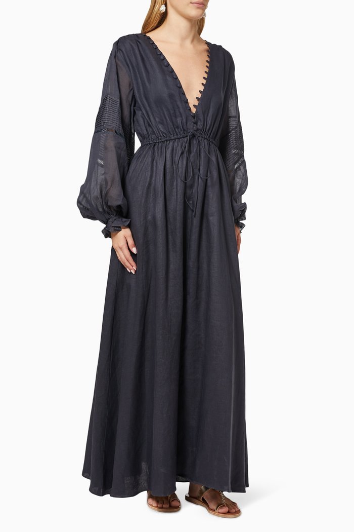 

Melinda Maxi Dress in Linen Batiste & Ramie, Blue