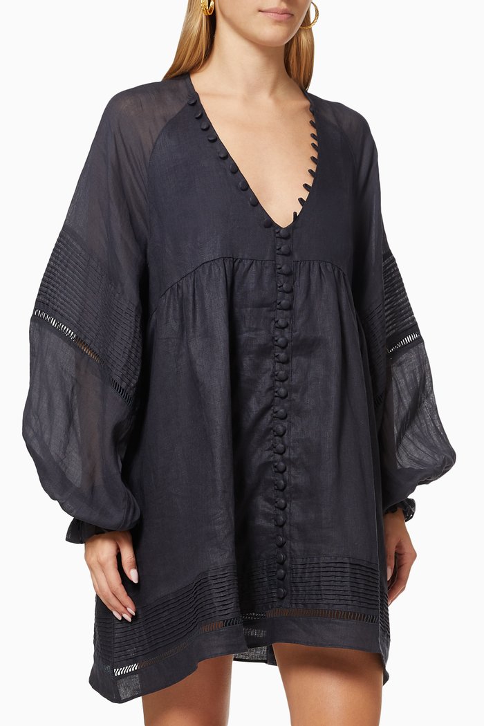 

Sienna Smock Dress in Linen Batiste & Ramie, Blue