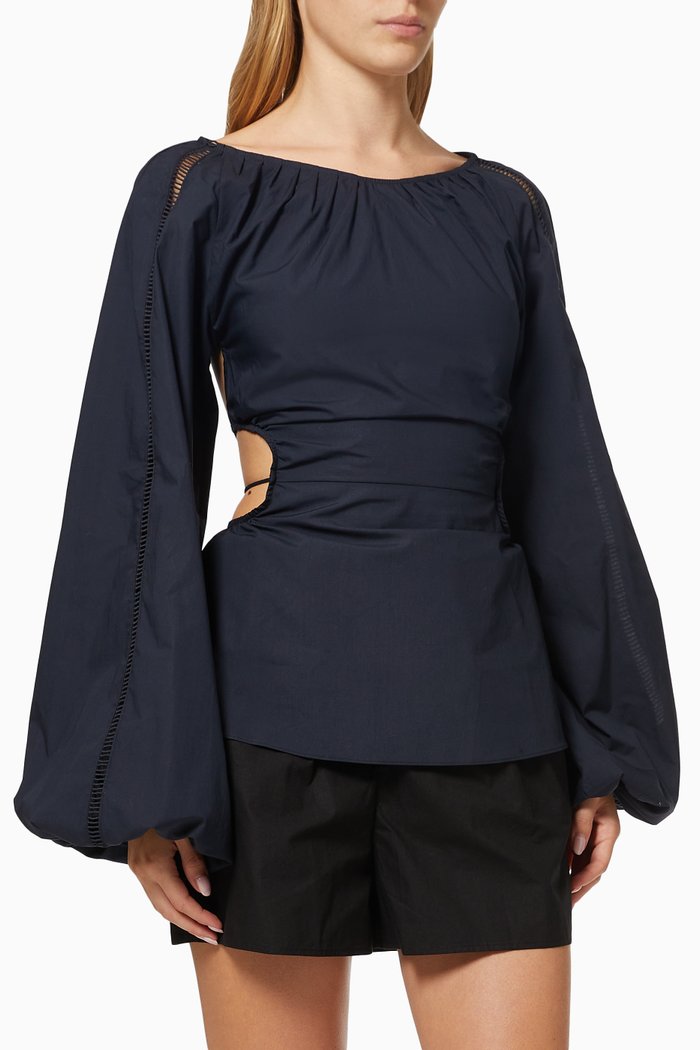Francis Top in Cotton Poplin, Blue