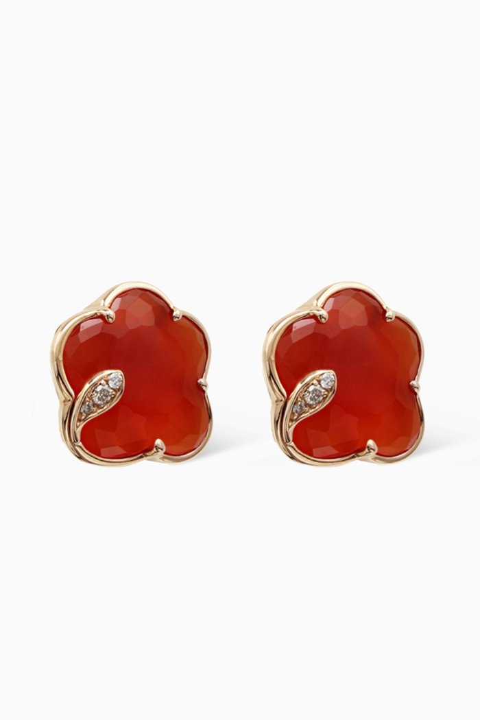Petit Joli Earrings with Carnelian & Diamonds in 18kt Rose Gold, Red