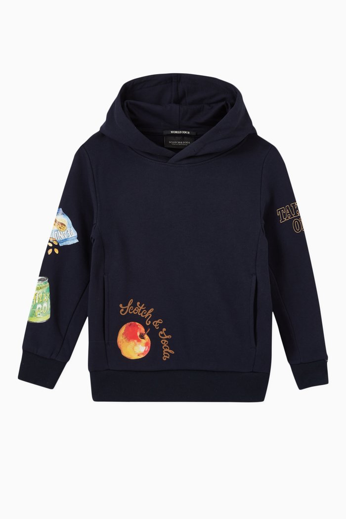 

Graphic Artwork Hoodie in Cotton, Blue
