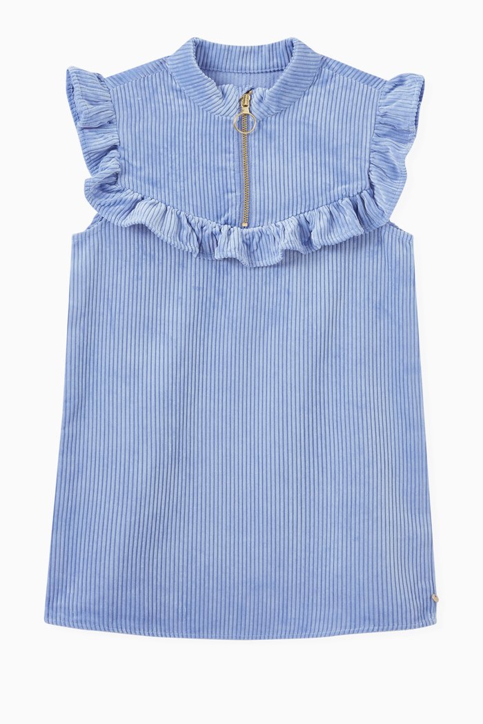 

Sleeveless Ruffle Yoke Dress in Corduroy, Blue