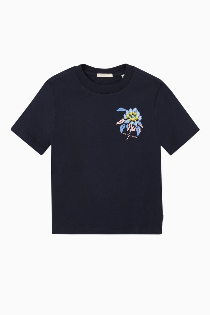 

Floral Logo Relaxed Fit T-shirt in Organic Cotton, Blue