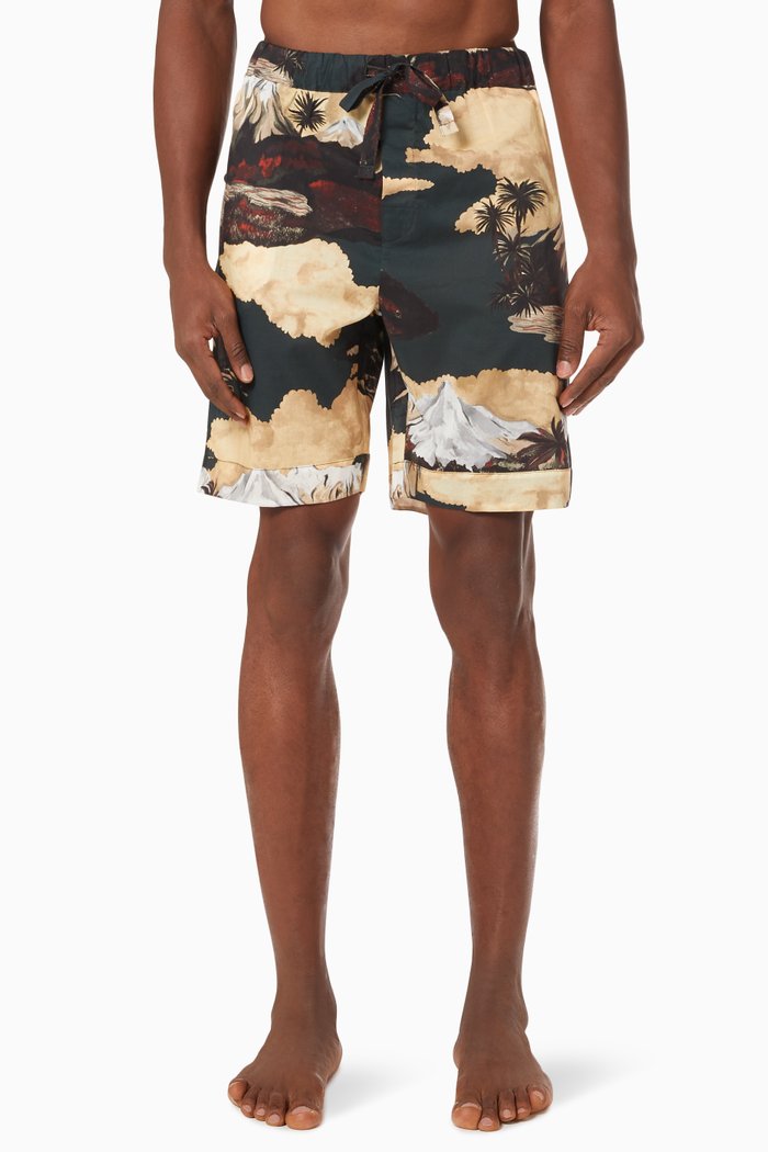 

South Island Print Pyjama Shorts in Cotton, Multicolour