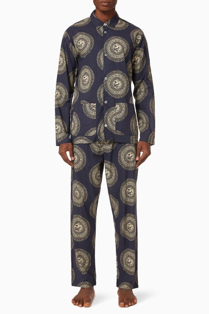 

Kiwi Stamp Print Pyjama Set in Cotton, Blue