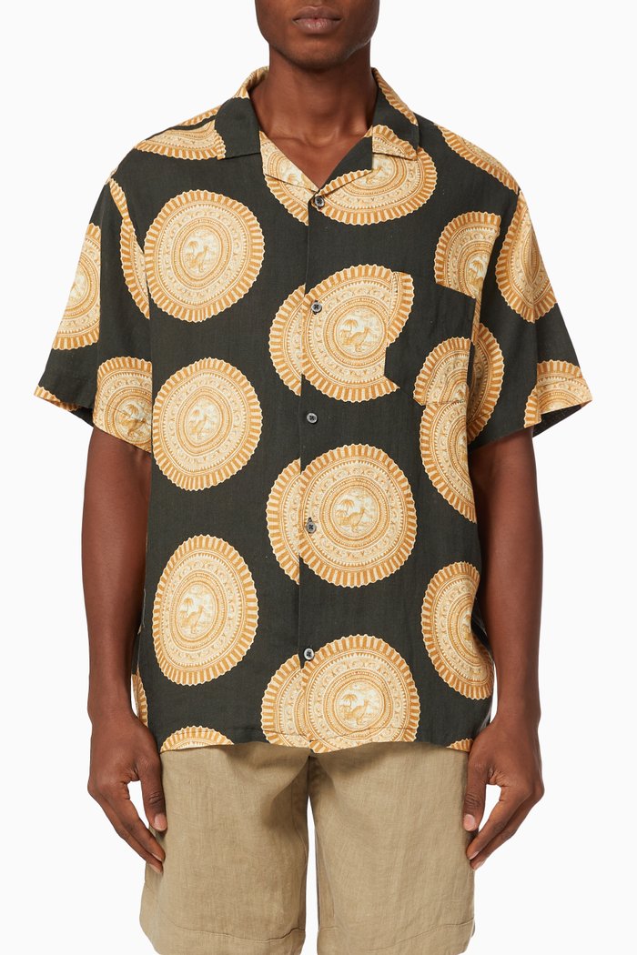 

Kiwi Print Cuban Pyjama Shirt in Cotton, Black