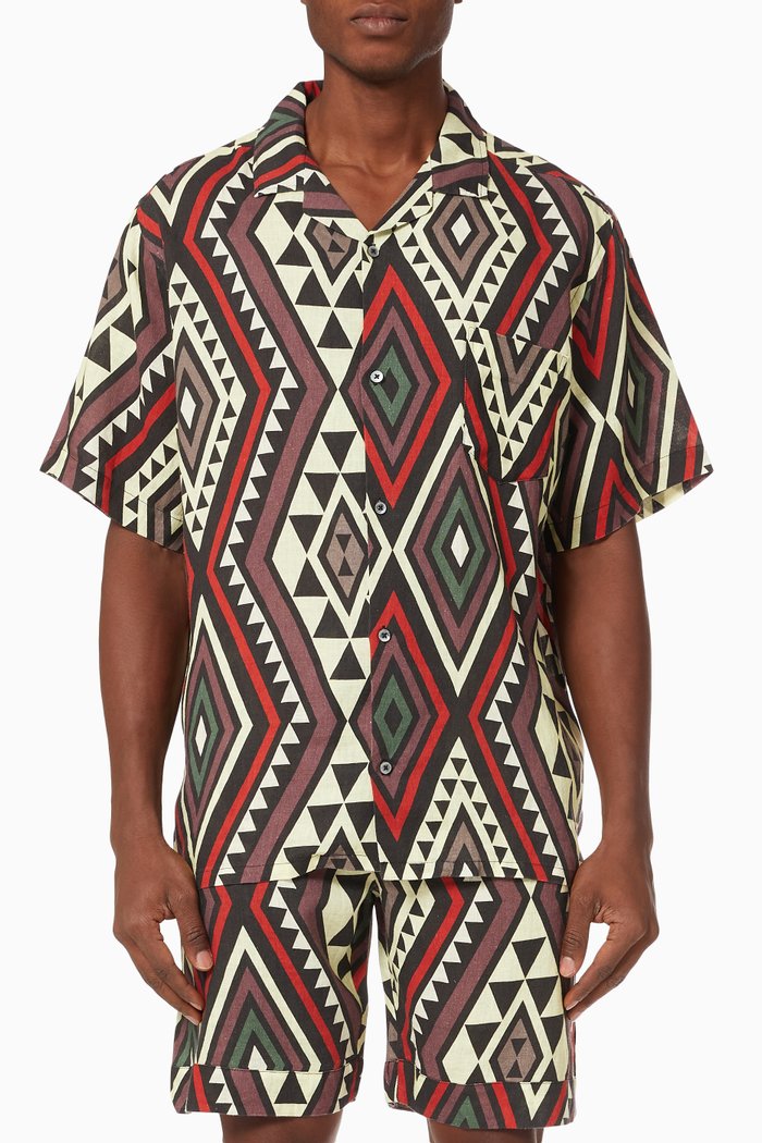

D&D x Manawa Tapu Print Cuban Pyjama Shirt in Linen, Multicolour