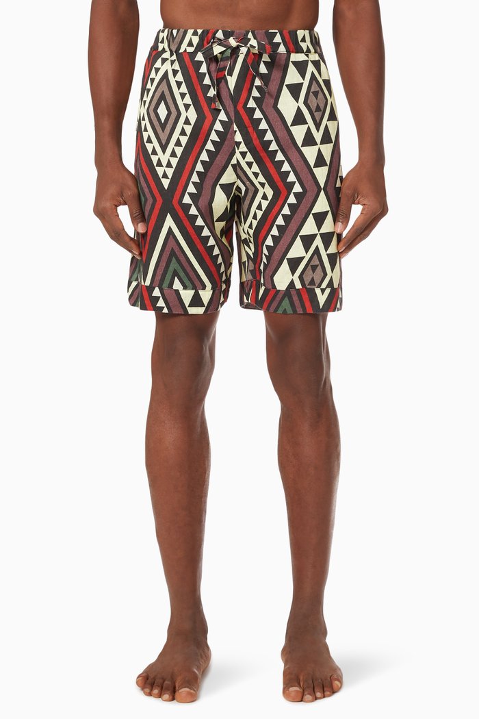 

D&D x Manawa Tapu Print Cuban Pyjama Shorts in Linen, Multicolour