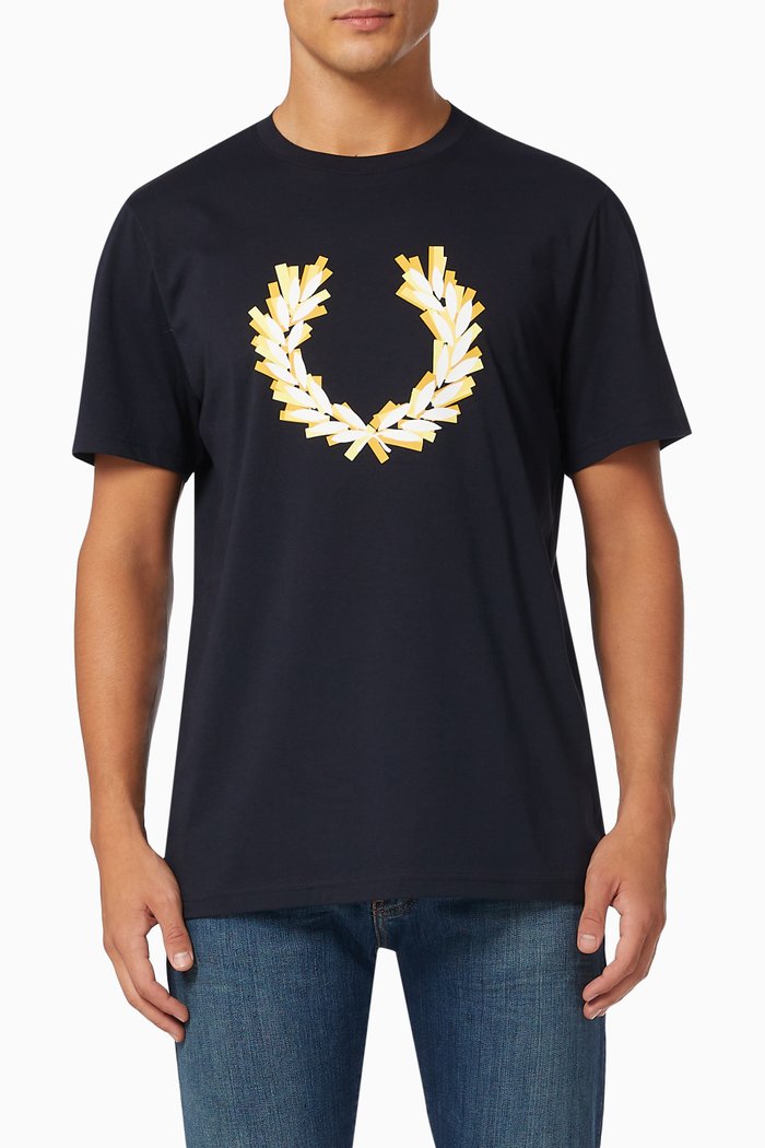 

Glitched Laurel Wreath T-Shirt in Cotton Jersey, Blue