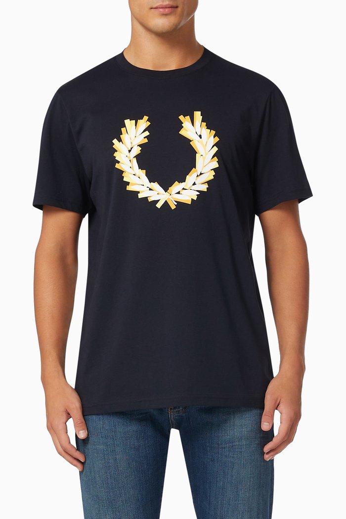 Glitched Laurel Wreath T-Shirt in Cotton Jersey, White