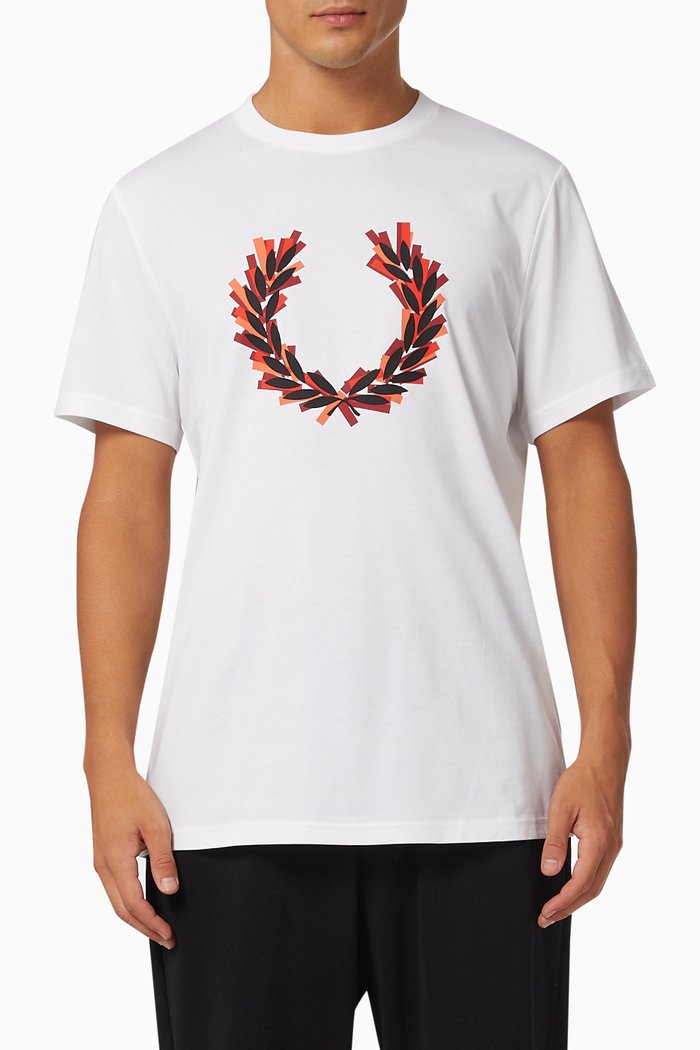 

Glitched Laurel Wreath T-Shirt in Cotton Jersey, White