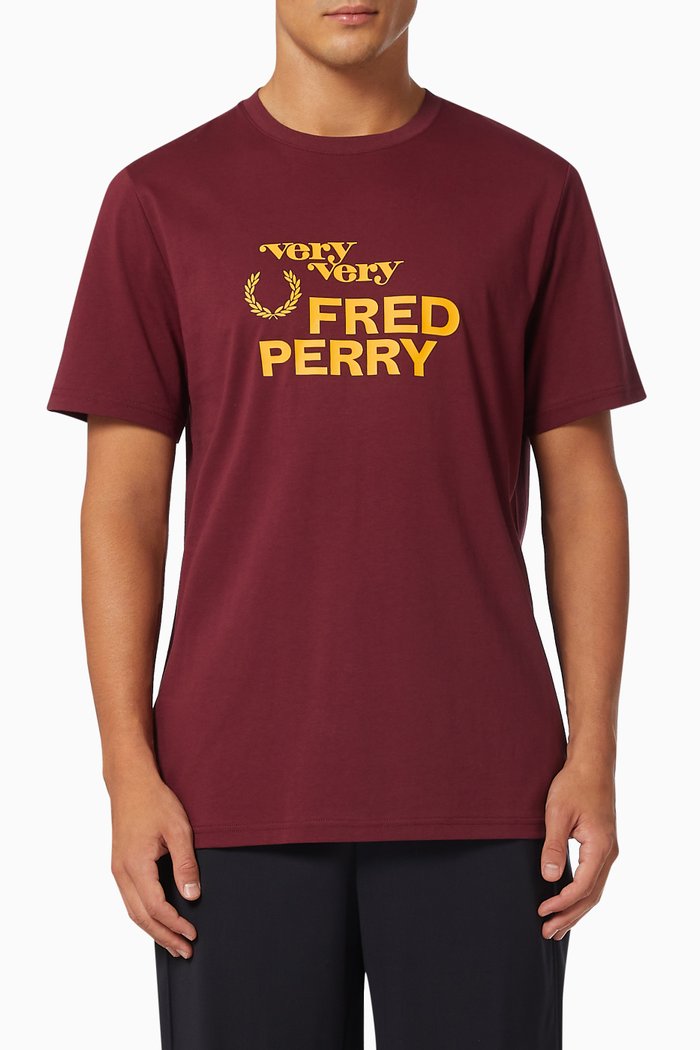 Fred Perry Printed T-Shirt in Cotton Jersey, Burgundy