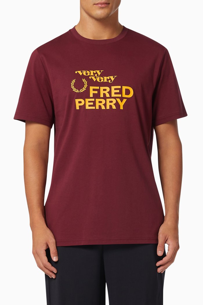 

Fred Perry Printed T-Shirt in Cotton Jersey, Blue