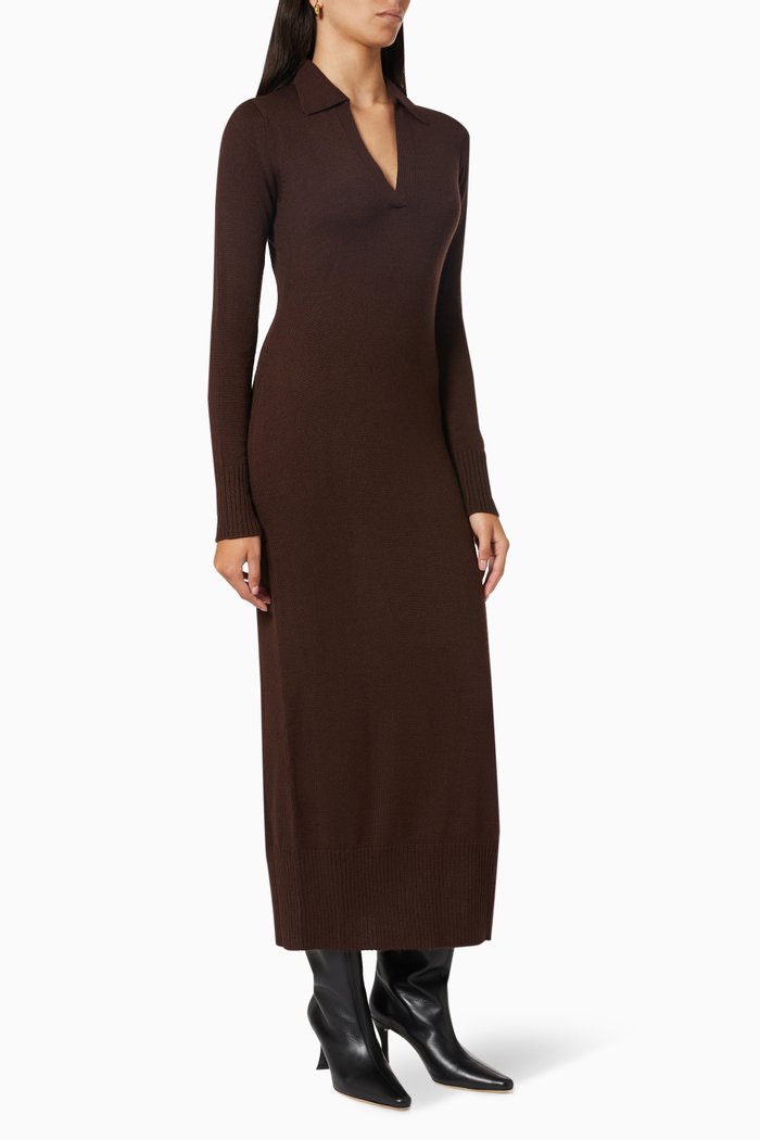 

Crown Maxi Dress in Wool Knit, Brown