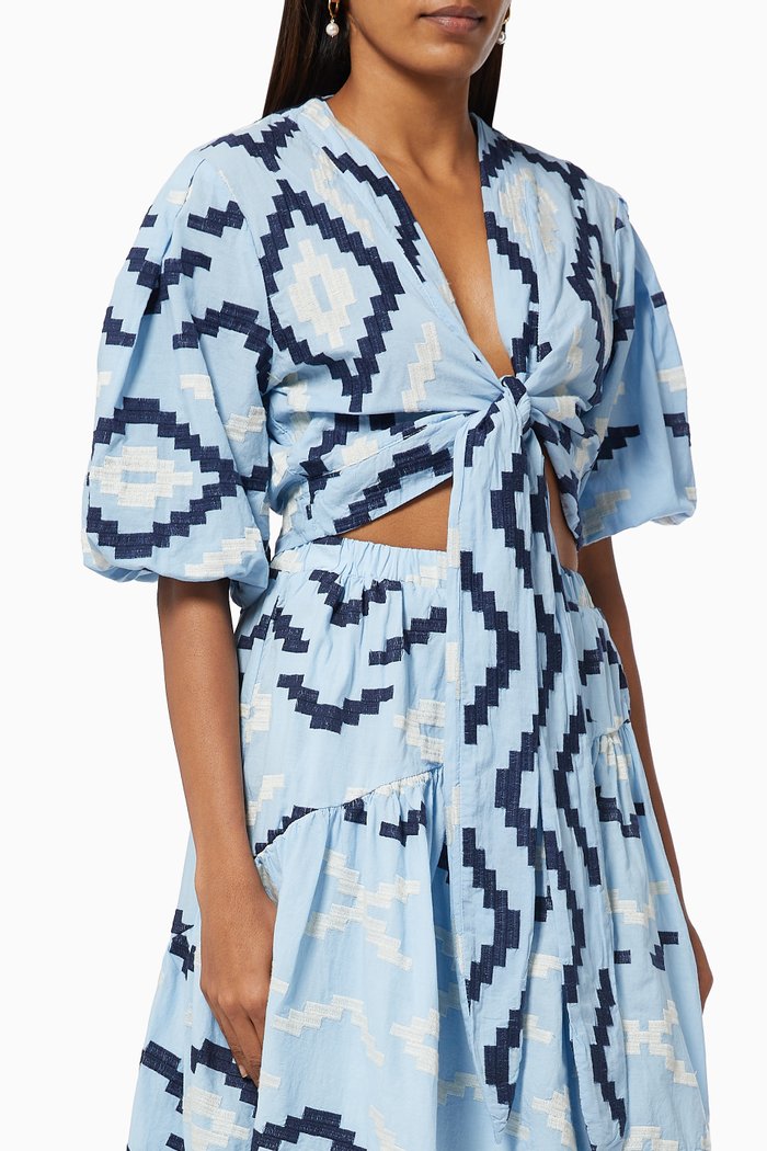 

Wrap Top in Embroidered Cotton, Blue