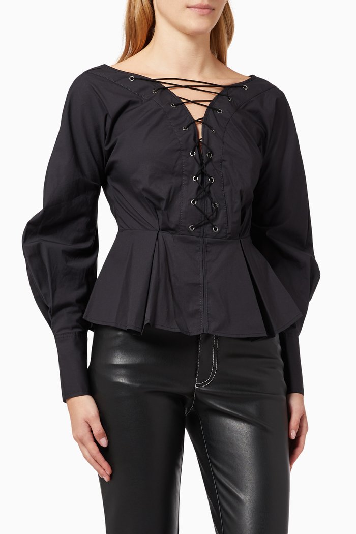 

Monroe Peplum Top in Cotton Poplin, Black