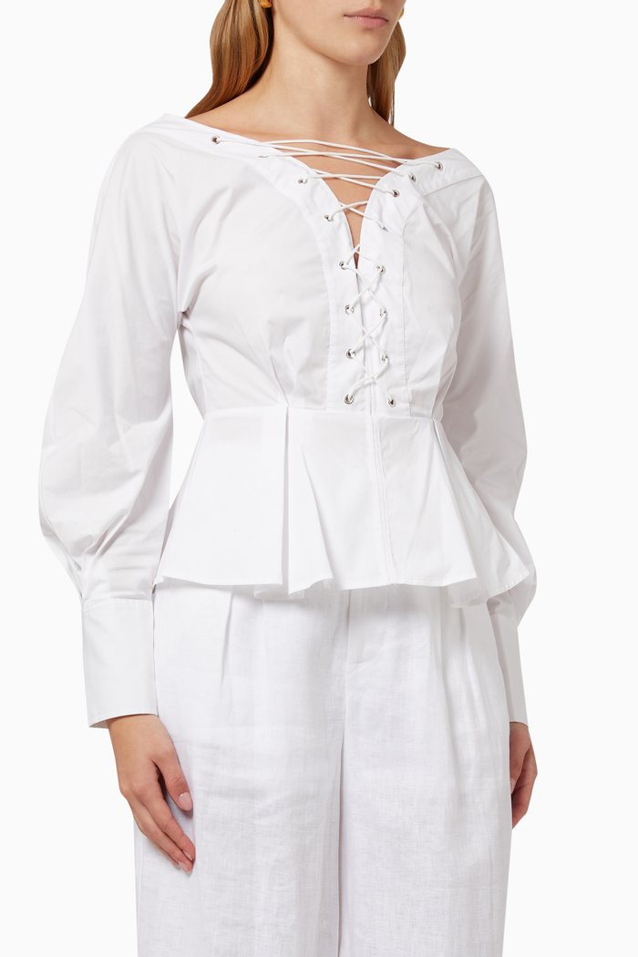 

Monroe Peplum Top in Cotton Poplin, White