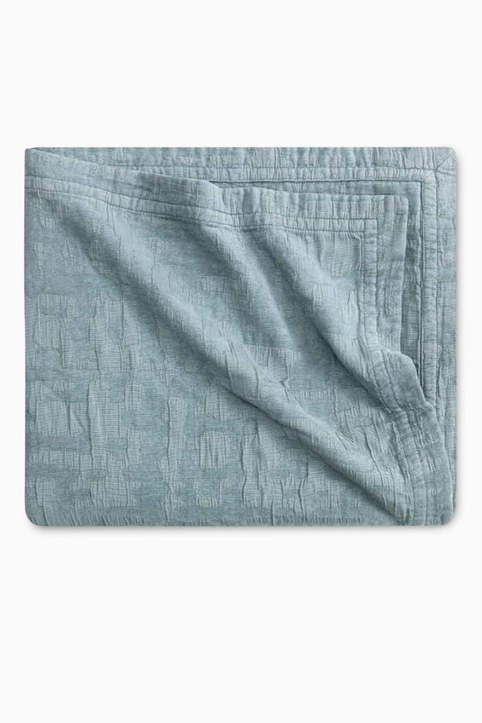 

Misty Mint Bedspread in Crinkled Cotton Jacquard, 240 x 260cm, Green