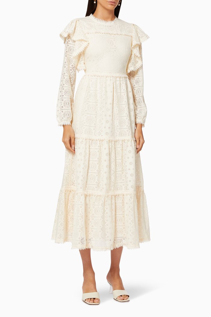 

Eda Midi Dress in Lace Cotton, Neutral