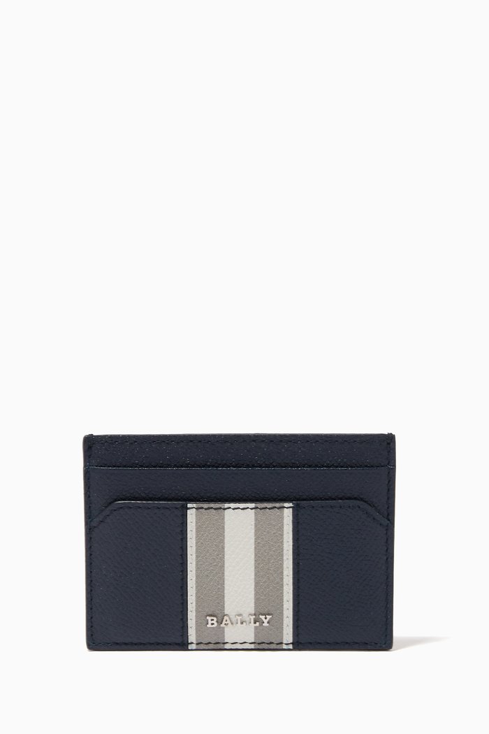 

Bhar Card Holder in Embossed Calf Leather, Blue