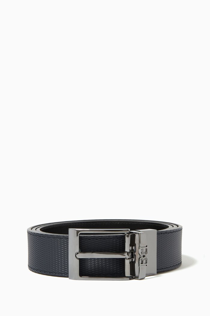 

Parker Reversible Belt in Embossed Leather, Blue
