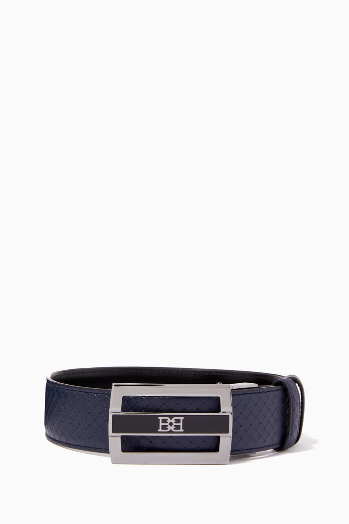 

Owen Reversible Belt in Embossed Leather, Blue