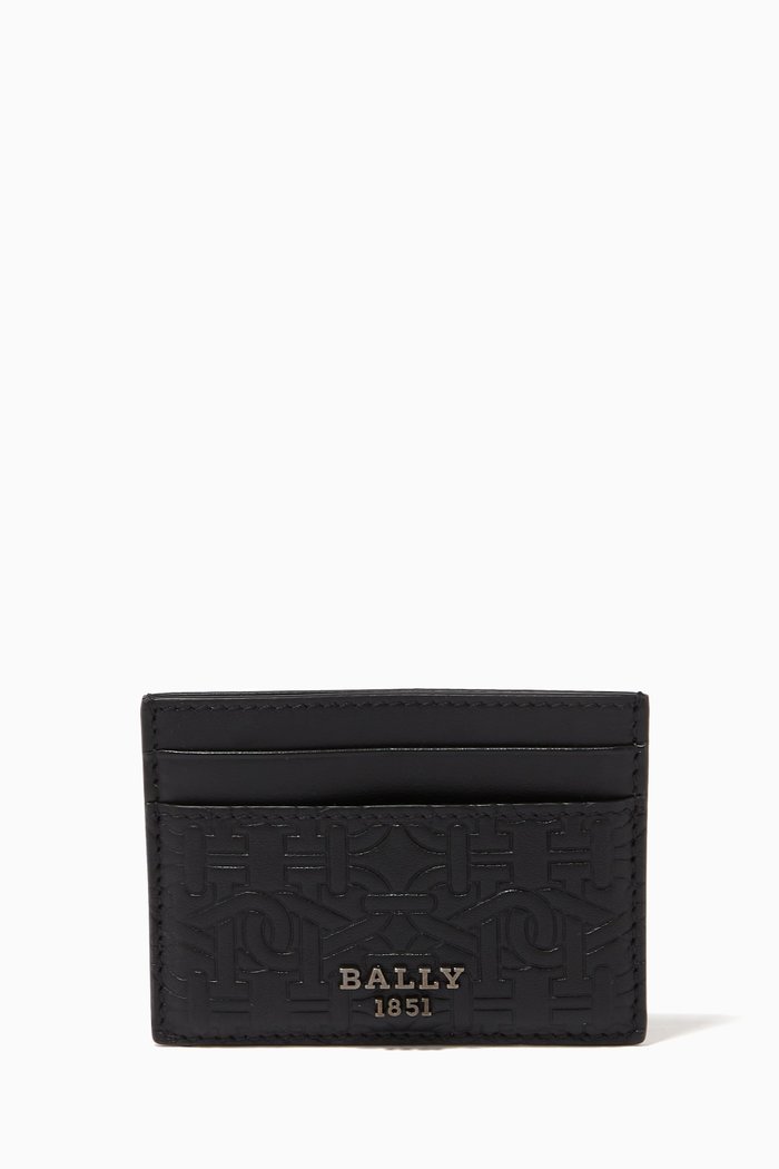 

Bhar Card Holder in Embossed Calf Leather, Black