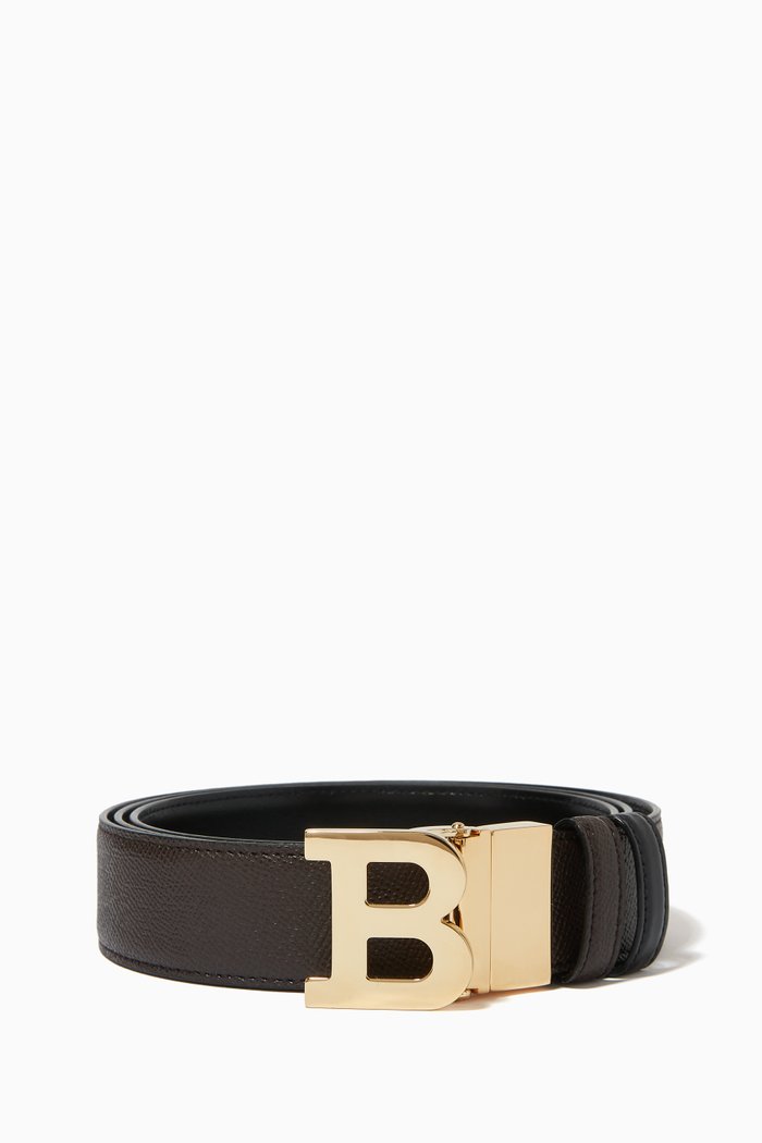 B Buckle Reversible Belt in Leather, Brown