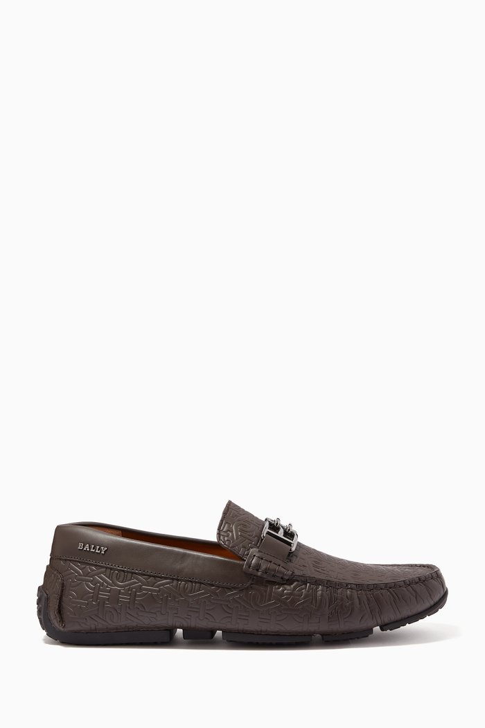 

Parsal Driver Shoes in Embossed Calf Leather, Brown