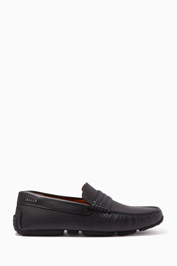 

Pilton Driver Shoes in Embossed Calf Leather, Black